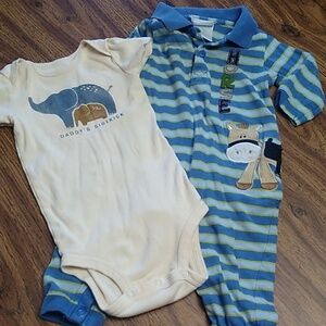 🐘 Boys 12 Months Bundle of Elephant Onesie & Horse One Piece 🐎